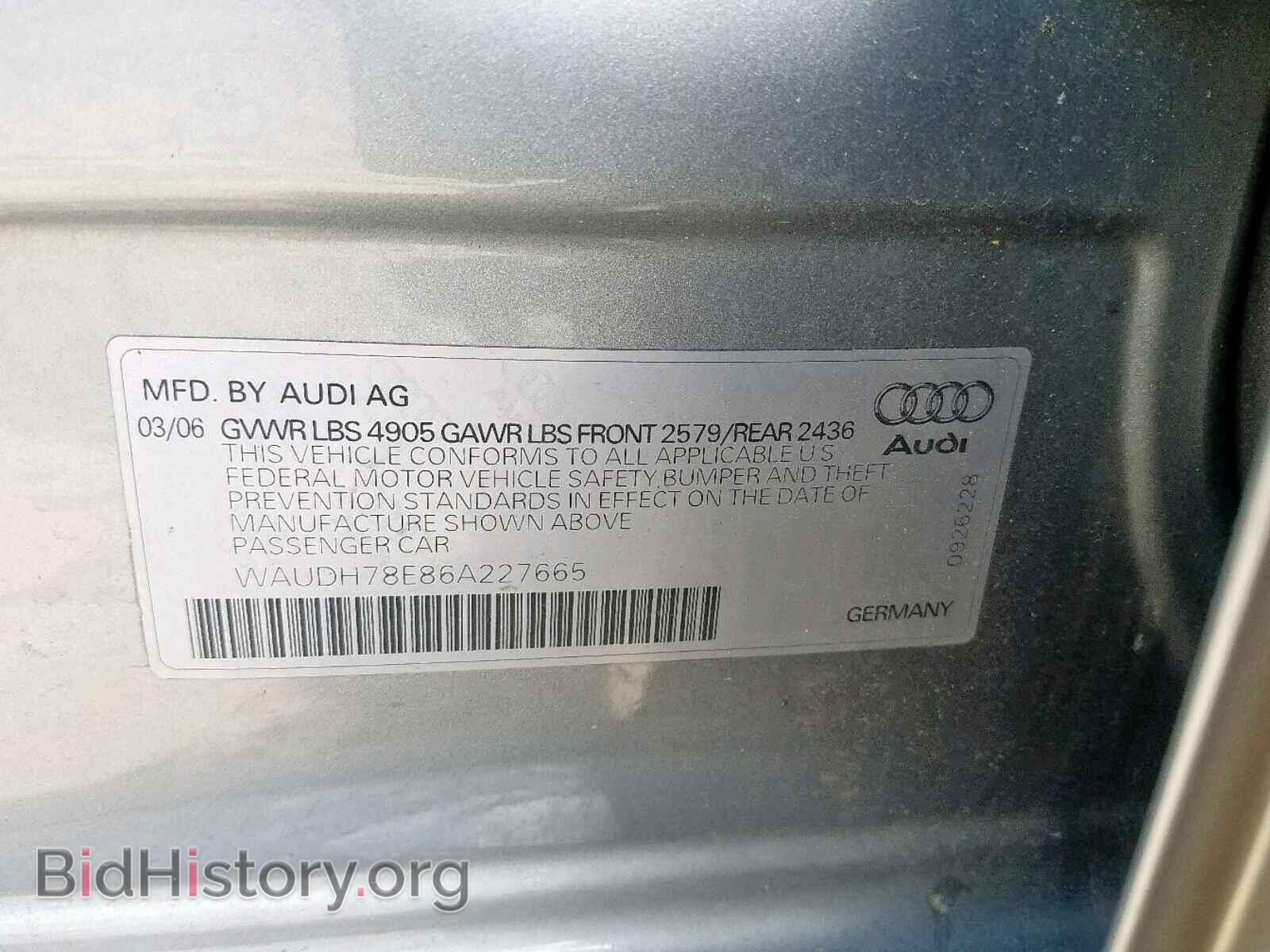 2006 AUDI A4 - VIN: WAUDH78E86A227665 - Фото 10