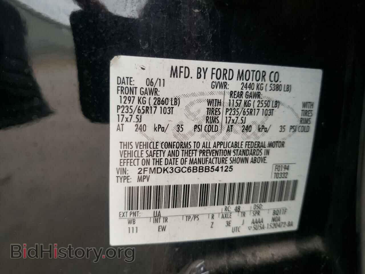2011 FORD EDGE - VIN: 2FMDK3GC6BBB54125 - Фото 10