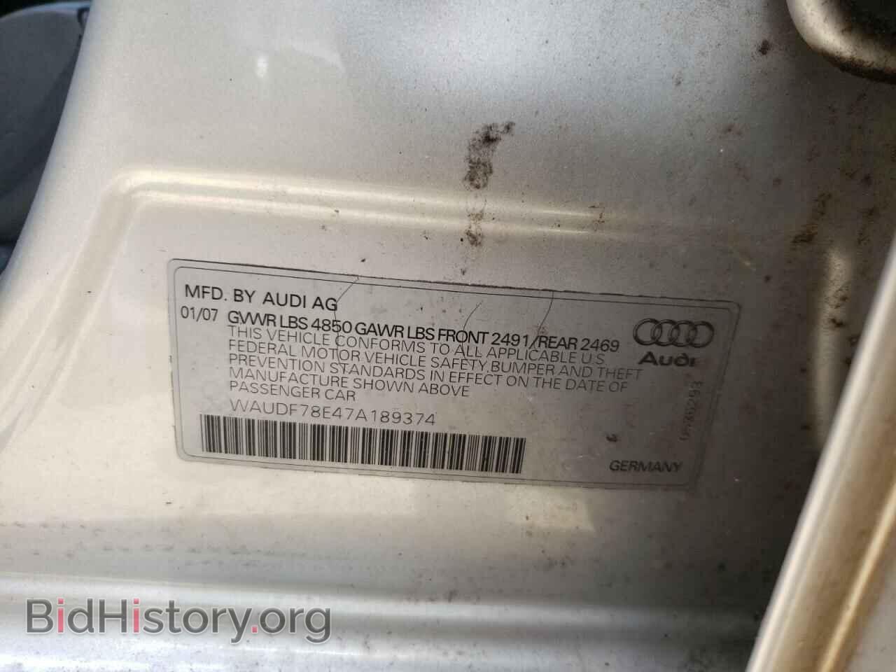 2007 AUDI A4 - VIN: WAUDF78E47A189374 - Фото 10