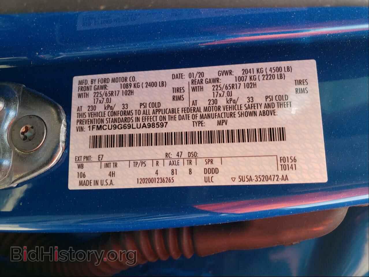2020 FORD ESCAPE - VIN: 1FMCU9G69LUA98597 - Фото 10