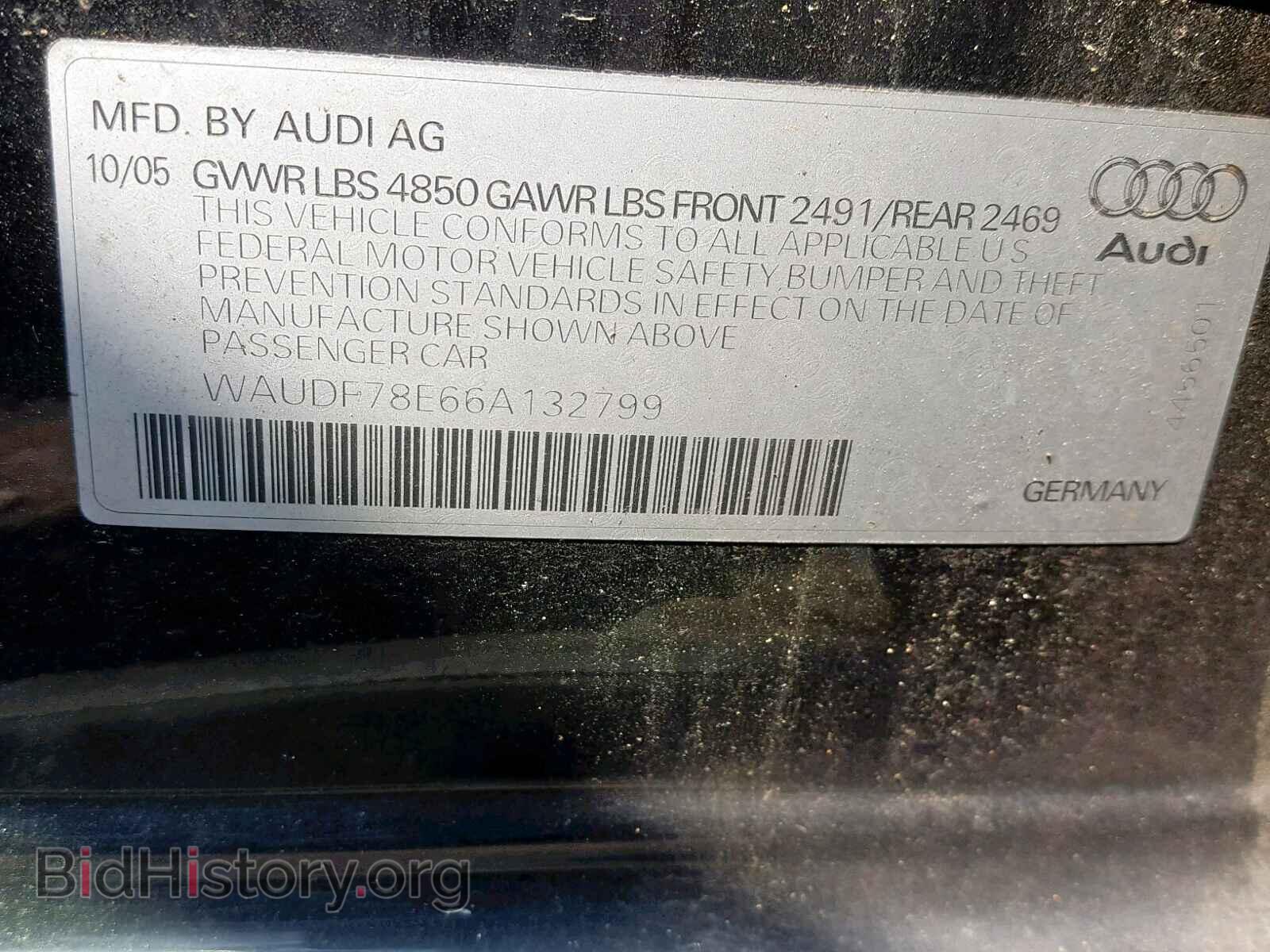 2006 AUDI A4 - VIN: WAUDF78E66A132799 - Фото 10