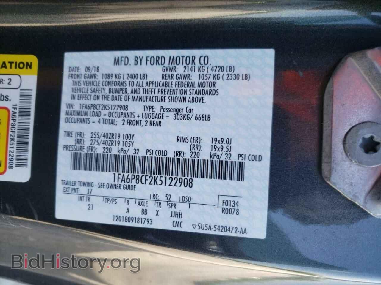 2019 FORD MUSTANG - VIN: 1FA6P8CF2K5122908 - Фото 10