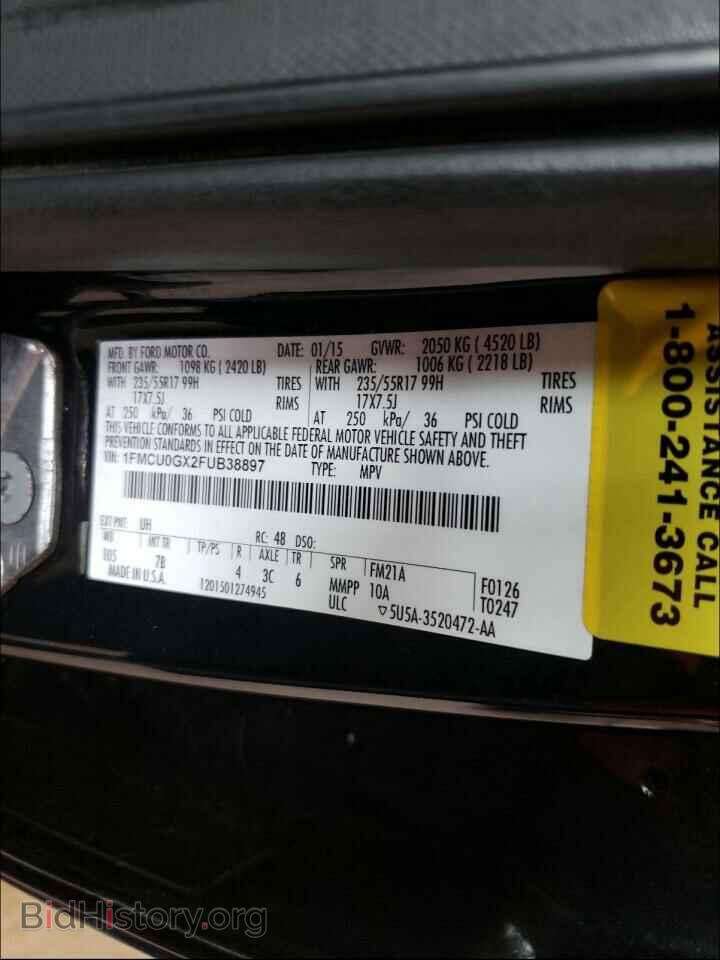2015 FORD ESCAPE - VIN: 1FMCU0GX2FUB38897 - Фото 10