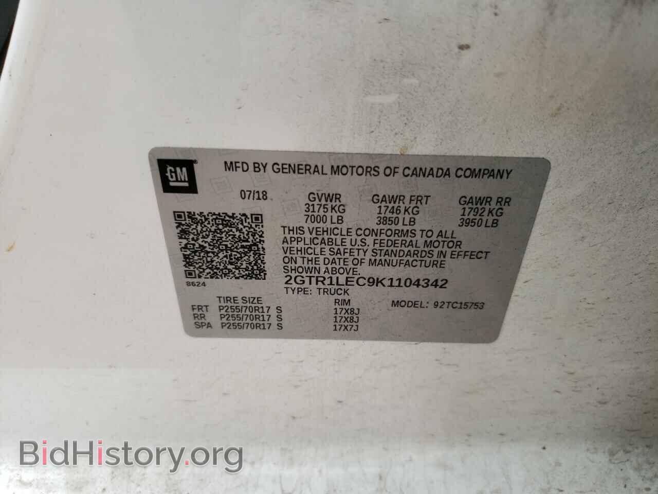 2019 GMC SIERRA - VIN: 2GTR1LEC9K1104342 - Фото 10