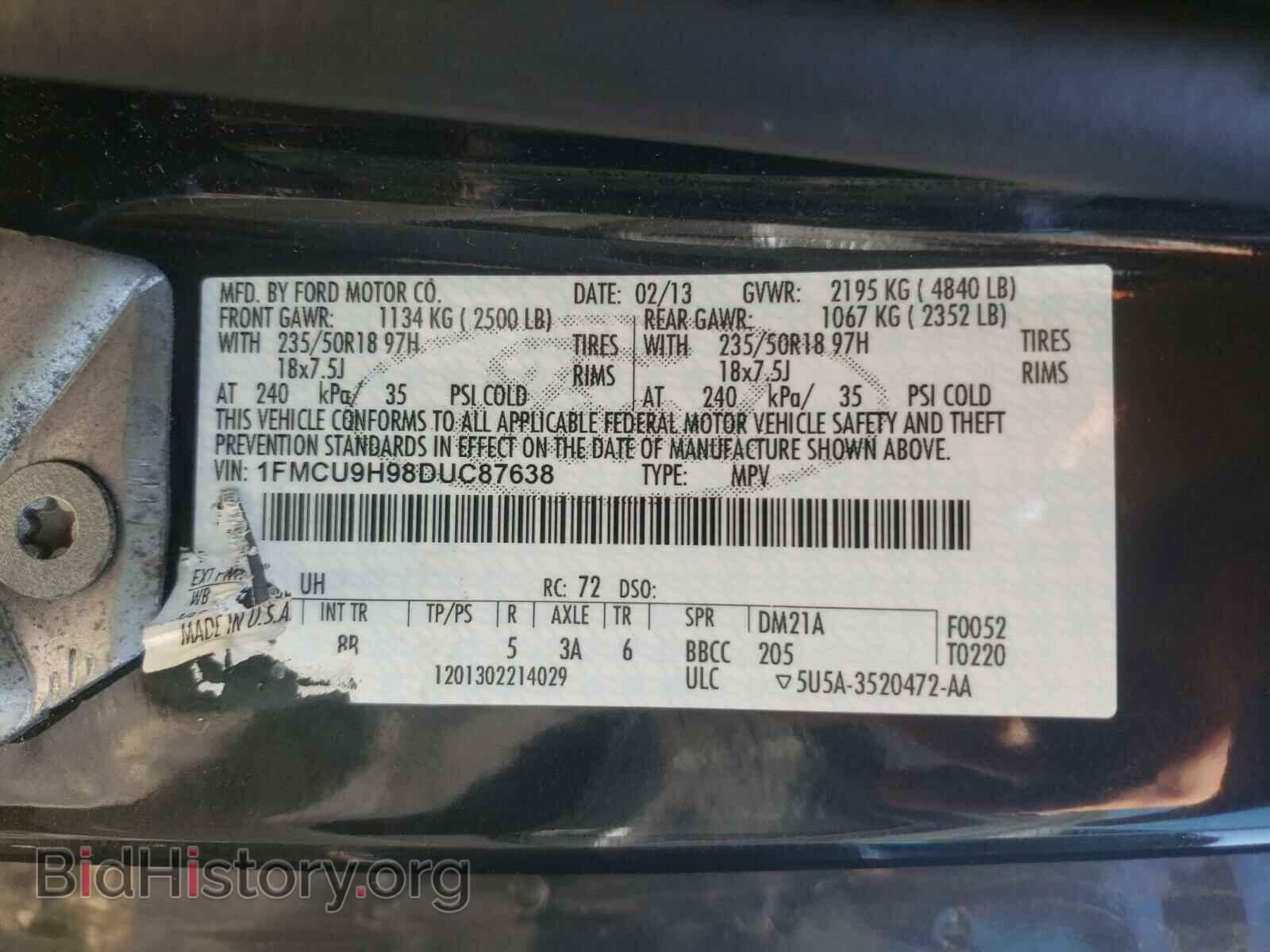 2013 FORD ESCAPE - VIN: 1FMCU9H98DUC87638 - Фото 10