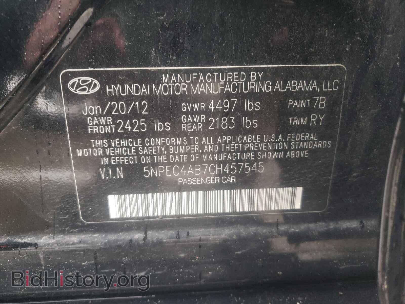 2012 HYUNDAI SONATA - VIN: 5NPEC4AB7CH457545 - Photo 10