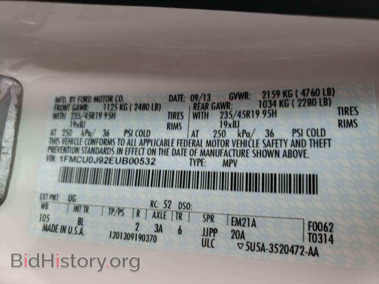 2014 FORD ESCAPE - VIN: 1FMCU0J92EUB00532 - Фото 10