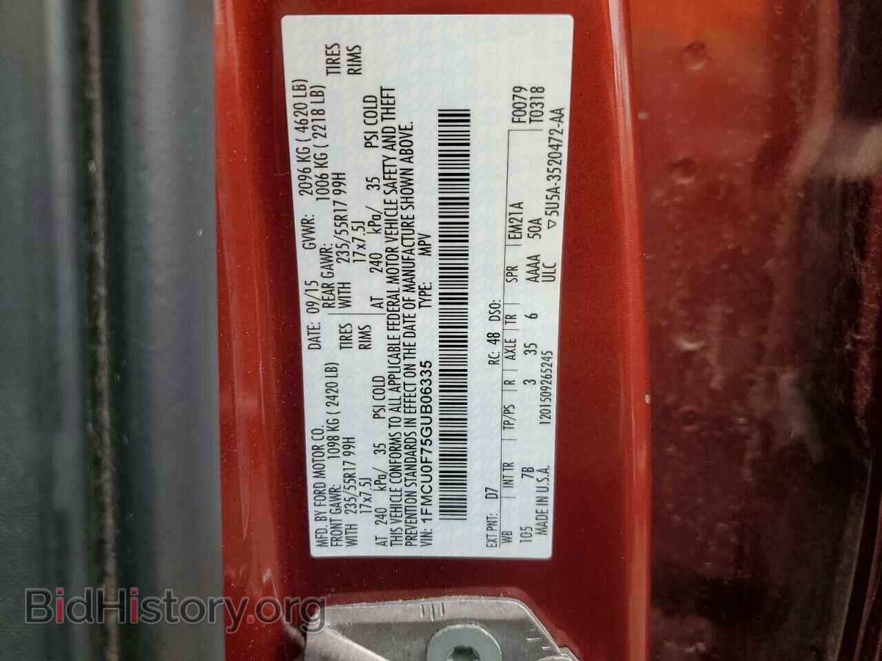 2016 FORD ESCAPE - VIN: 1FMCU0F75GUB06335 - Фото 13
