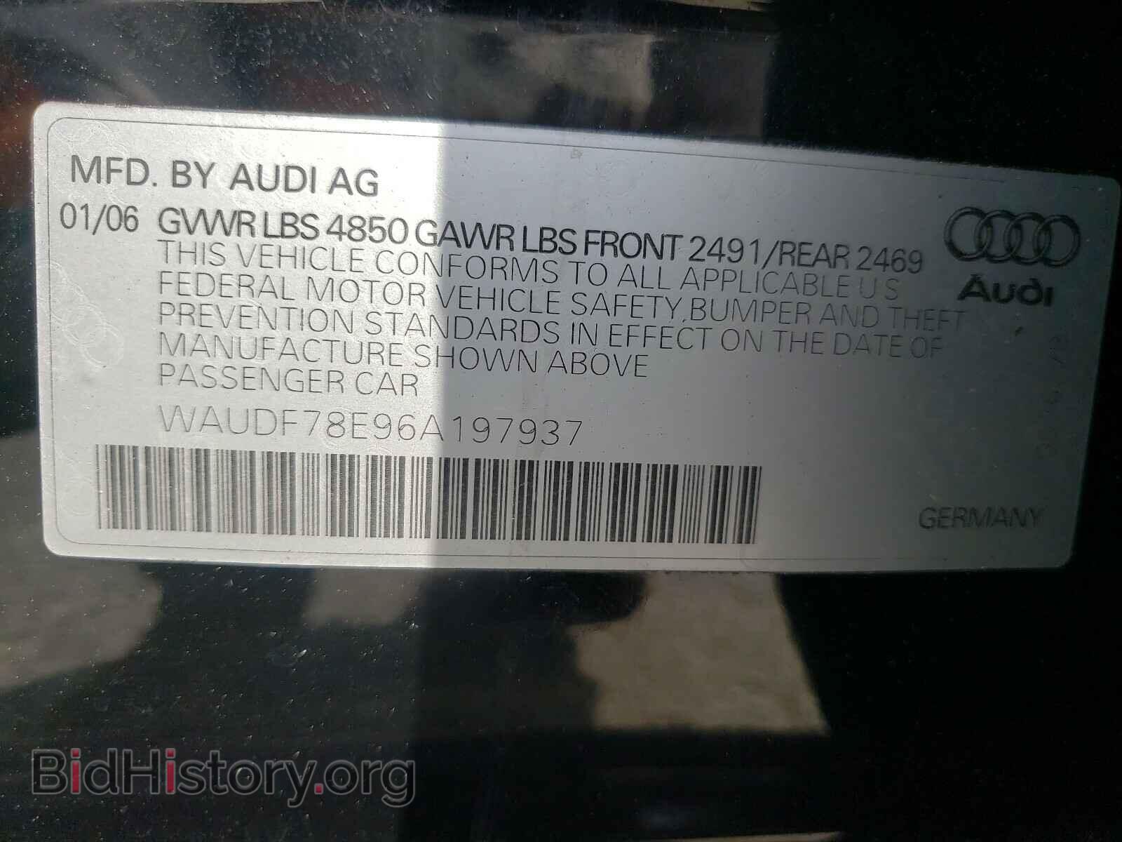 2006 AUDI A4 - VIN: WAUDF78E96A197937 - Фото 10