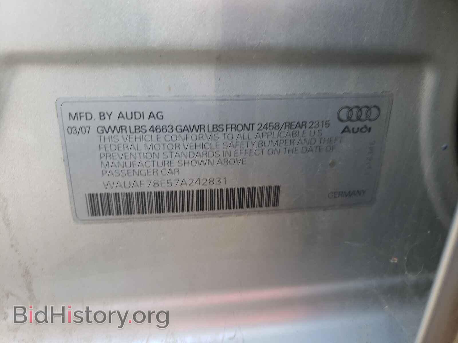 2007 AUDI A4 - VIN: WAUAF78E57A242831 - Фото 10