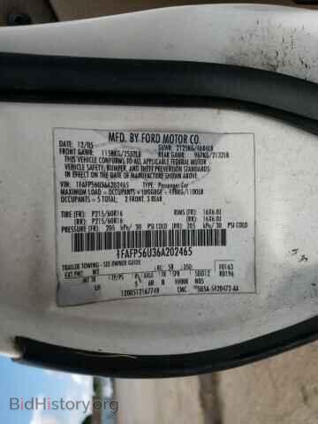 2006 FORD TAURUS - VIN: 1FAFP56U36A202465 - Фото 10