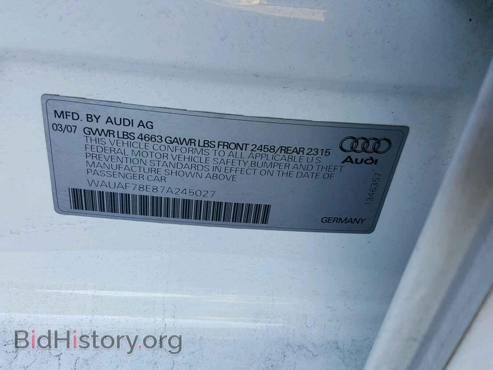 2007 AUDI A4 - VIN: WAUAF78E87A245027 - Photo 10