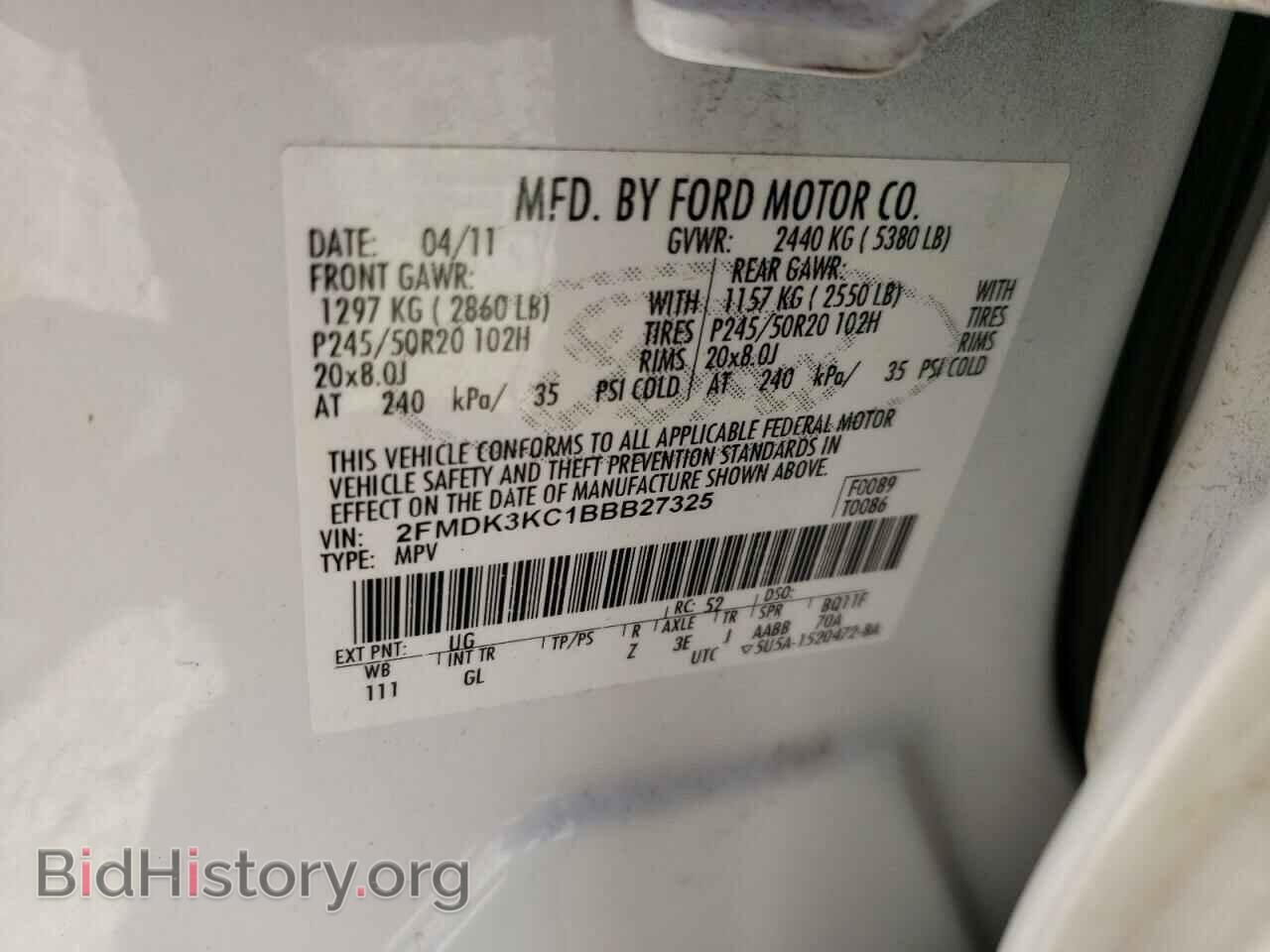 2011 FORD EDGE - VIN: 2FMDK3KC1BBB27325 - Фото 10