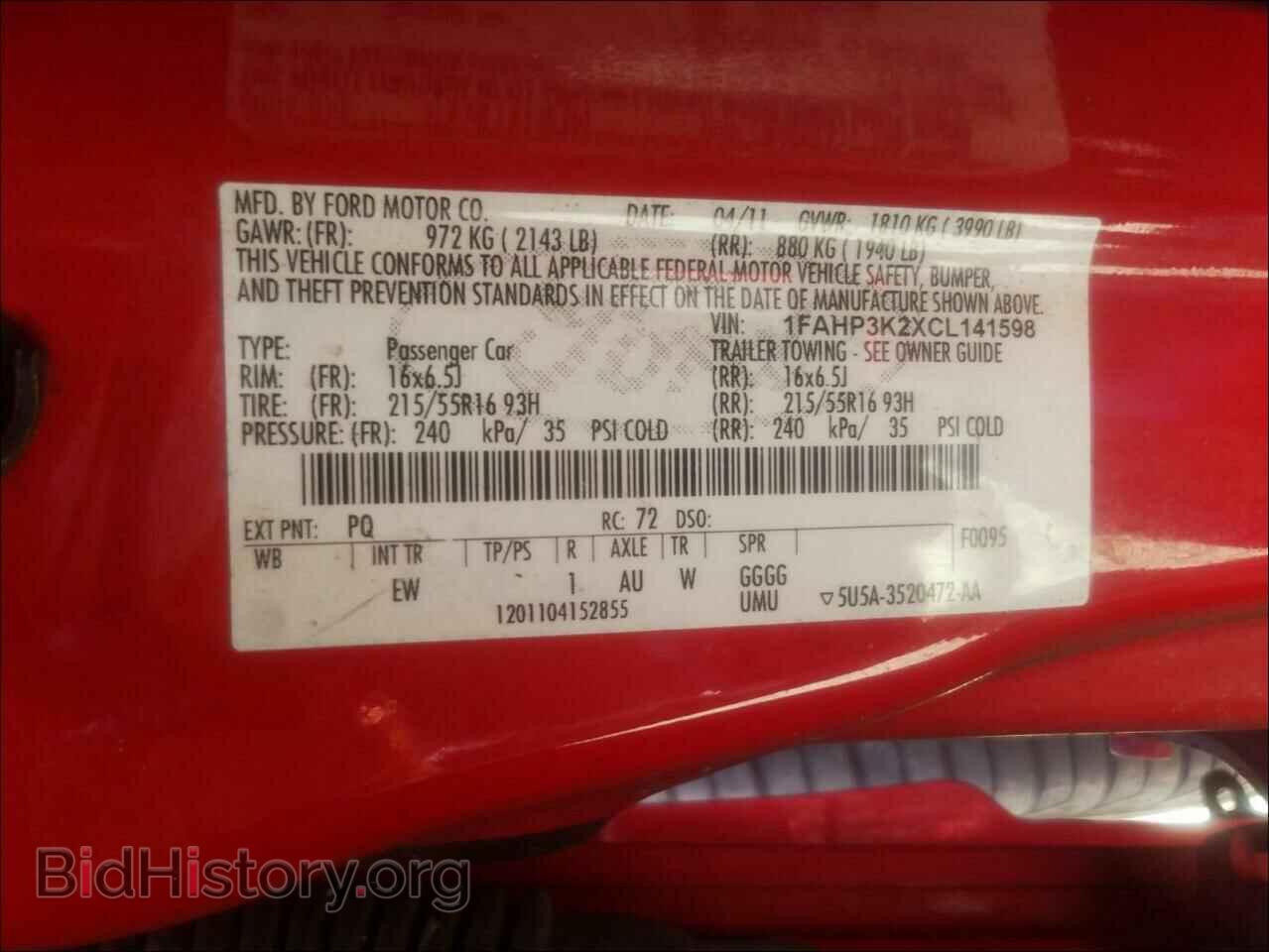2012 FORD FOCUS - VIN: 1FAHP3K2XCL141598 - Фото 10