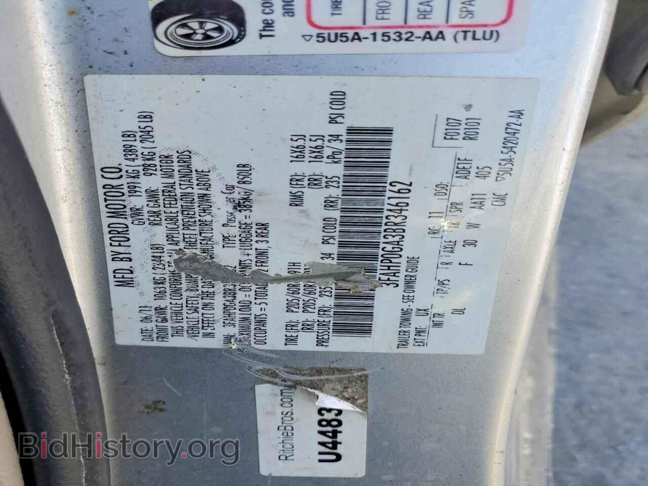 2011 FORD FUSION - VIN: 3FAHP0GA3BR346162 - Photo 13