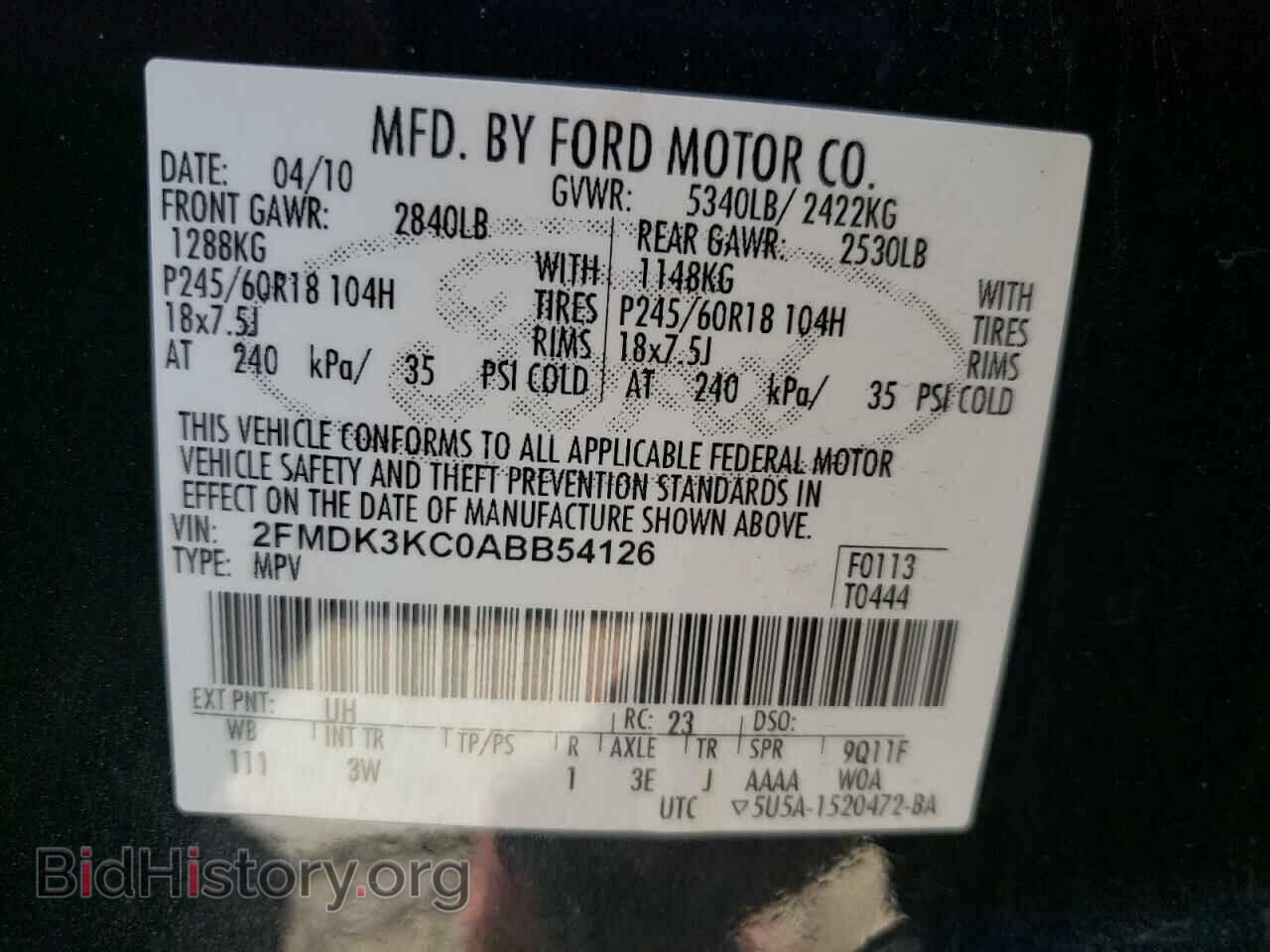 2010 FORD EDGE - VIN: 2FMDK3KC0ABB54126 - Фото 10