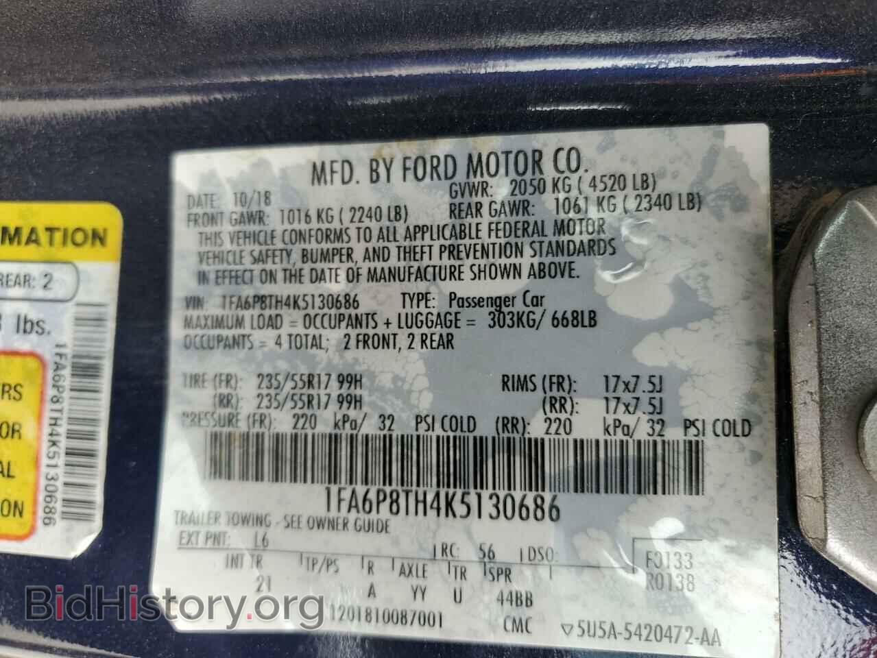 2019 FORD ALL Models - VIN: 1FA6P8TH4K5130686 - Фото 12