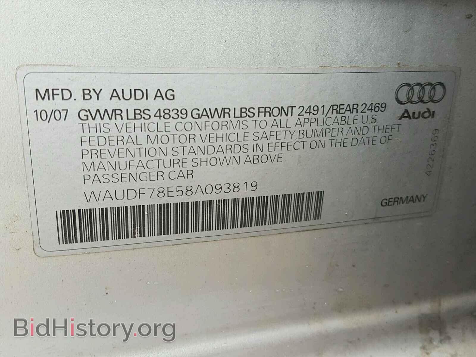 2008 AUDI A4 - VIN: WAUDF78E58A093819 - Фото 10
