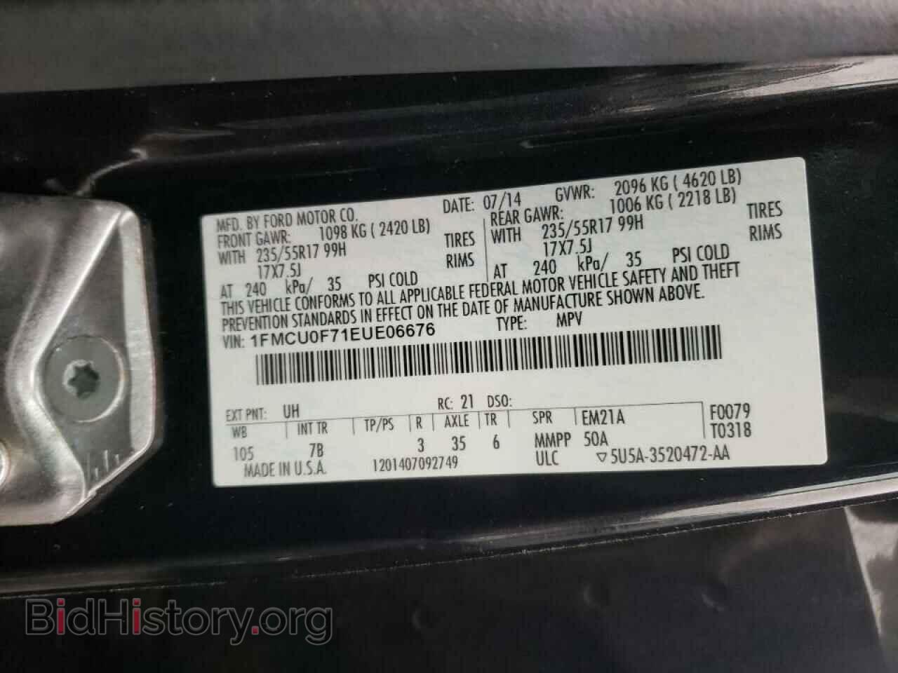 2014 FORD ESCAPE - VIN: 1FMCU0F71EUE06676 - Фото 10