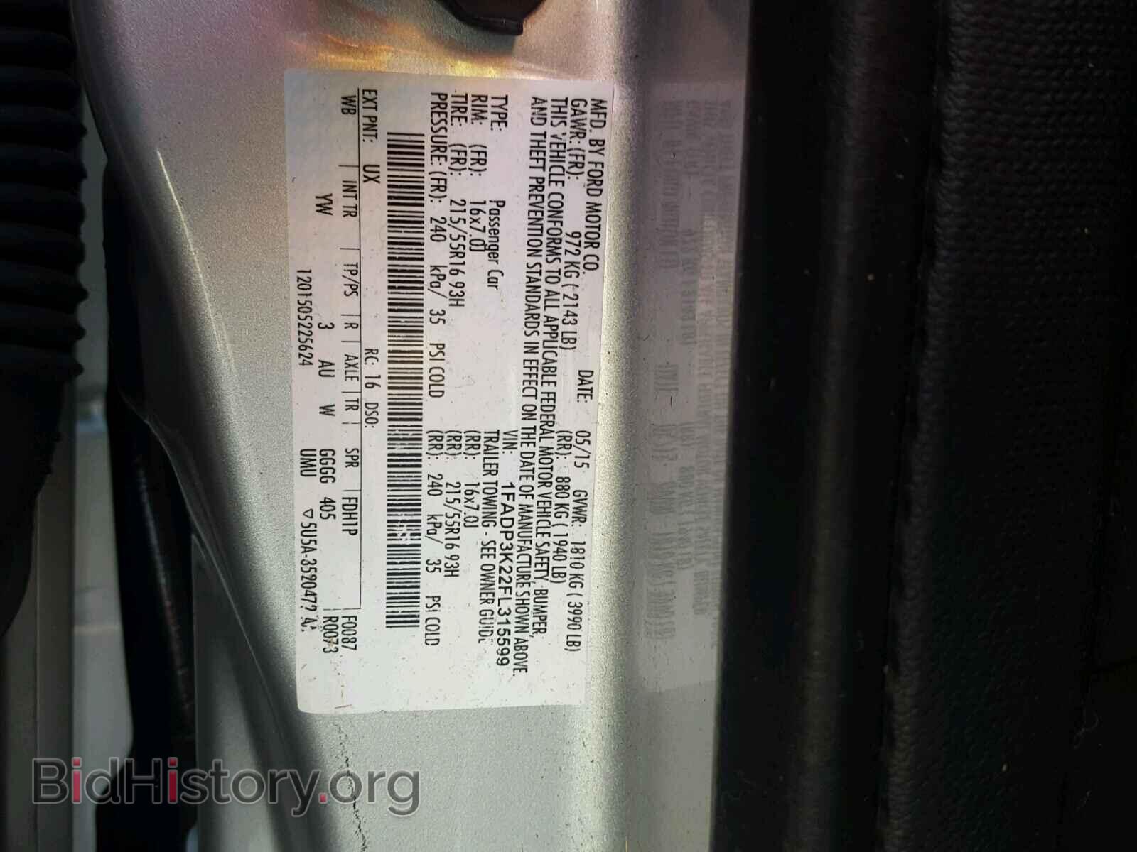 2015 FORD FOCUS - VIN: 1FADP3K22FL315599 - Фото 10