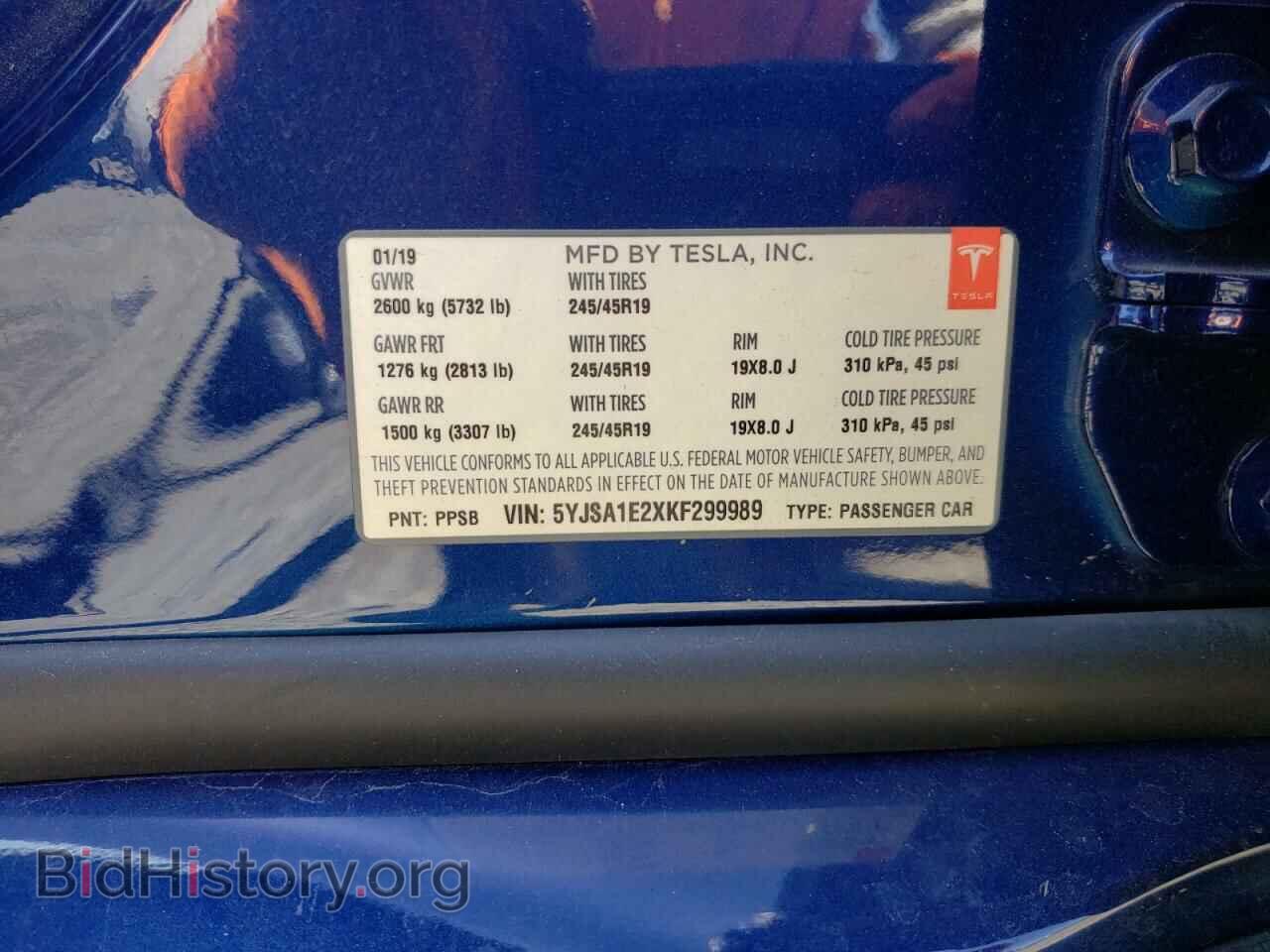 2019 TESLA MODEL S - VIN: 5YJSA1E2XKF299989 - Фото 10