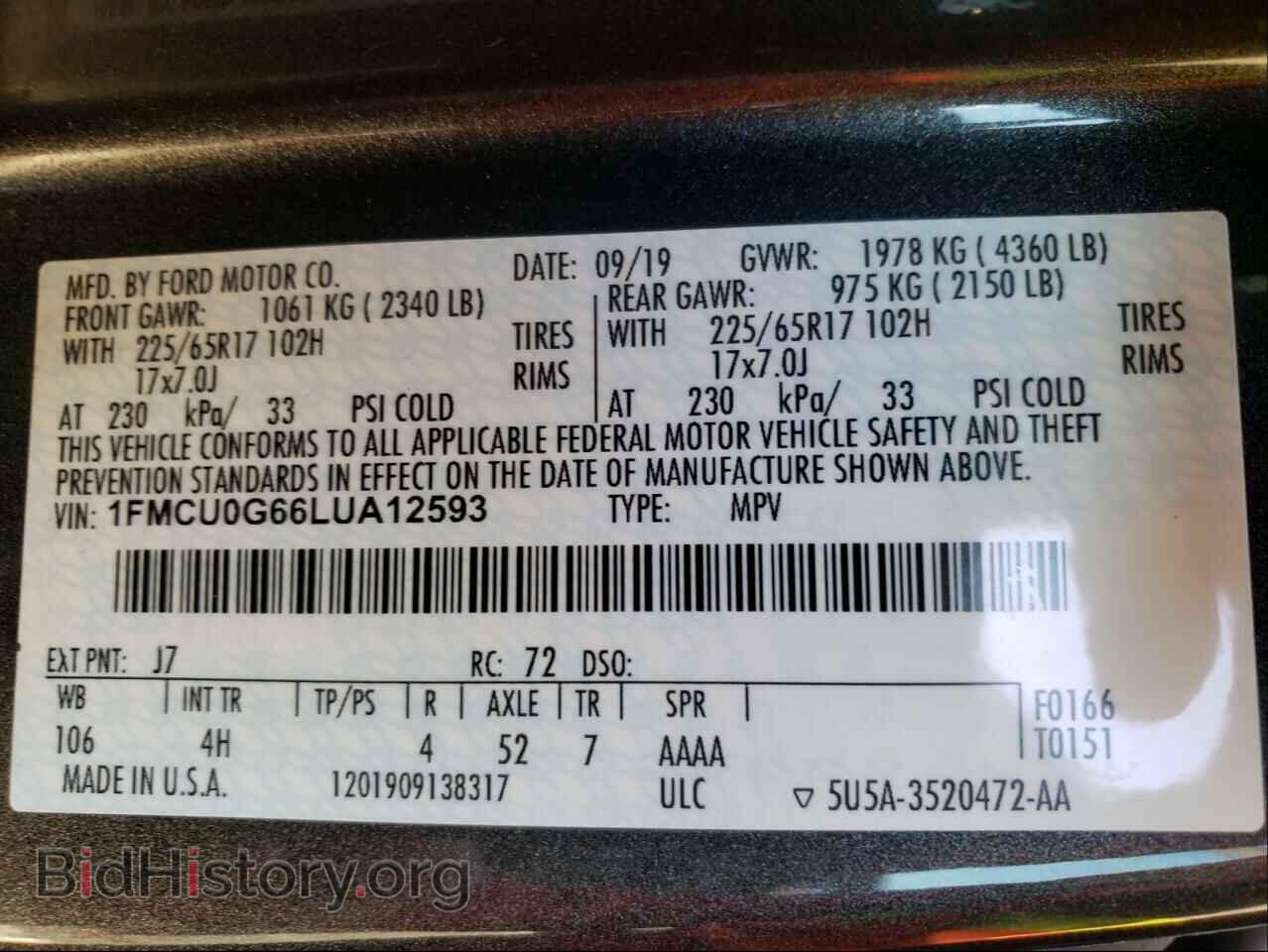 2020 FORD ESCAPE - VIN: 1FMCU0G66LUA12593 - Фото 10
