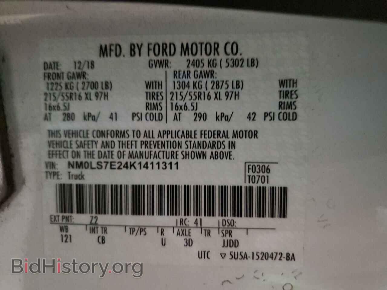 2019 FORD TRANSIT - VIN: NM0LS7E24K1411311 - Фото 13