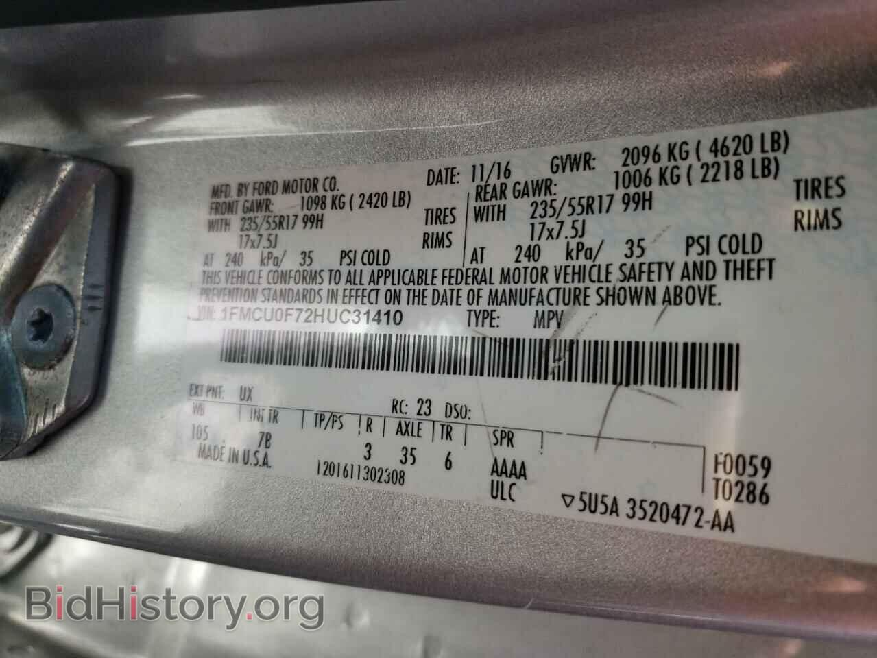 2017 FORD ESCAPE - VIN: 1FMCU0F72HUC31410 - Photo 10