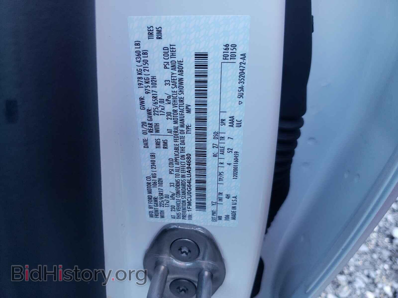 2020 FORD ESCAPE - VIN: 1FMCU0G64LUA94680 - Photo 10