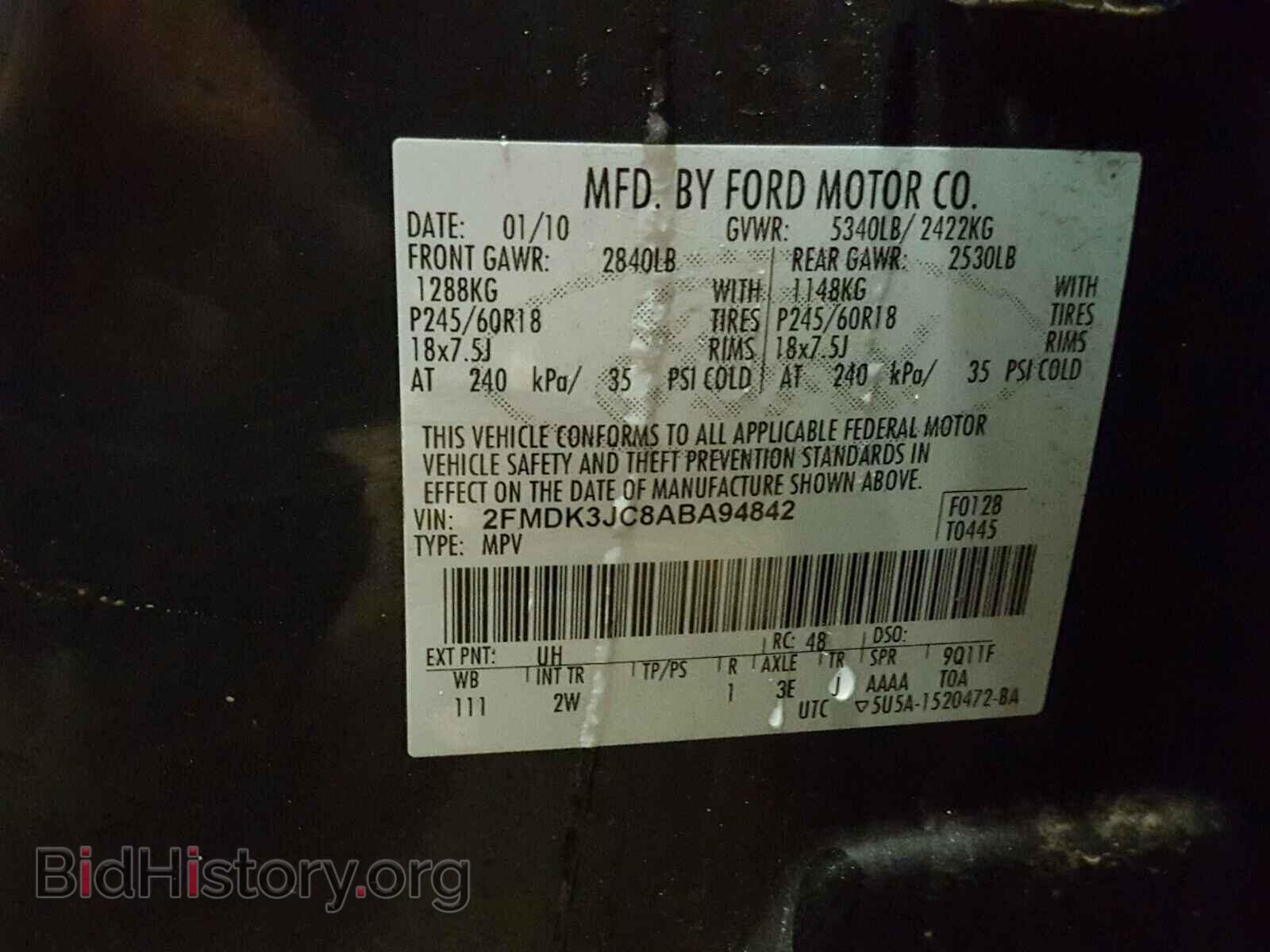 2010 FORD EDGE - VIN: 2FMDK3JC8ABA94842 - Фото 10