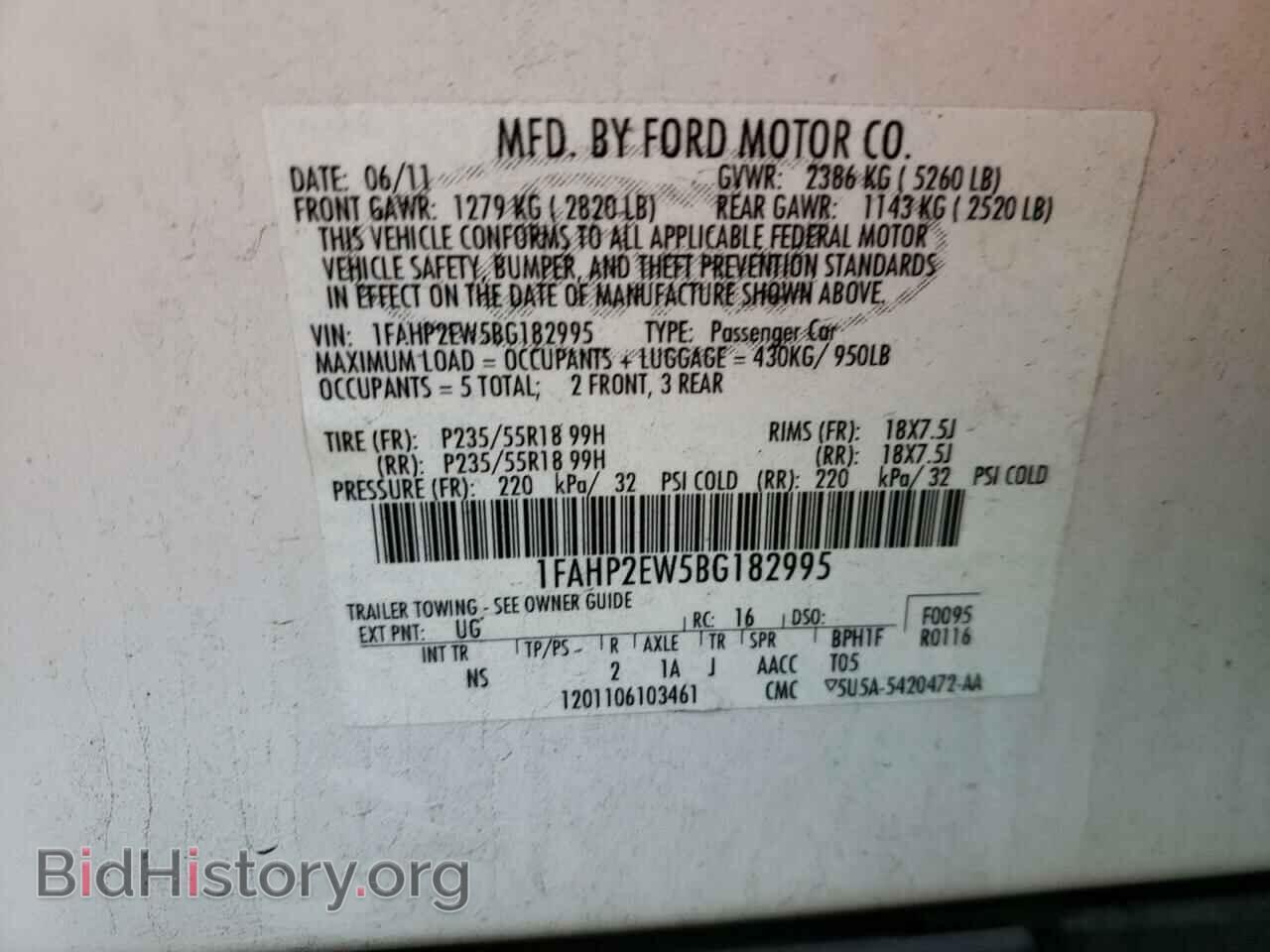 2011 FORD TAURUS - VIN: 1FAHP2EW5BG182995 - Фото 10