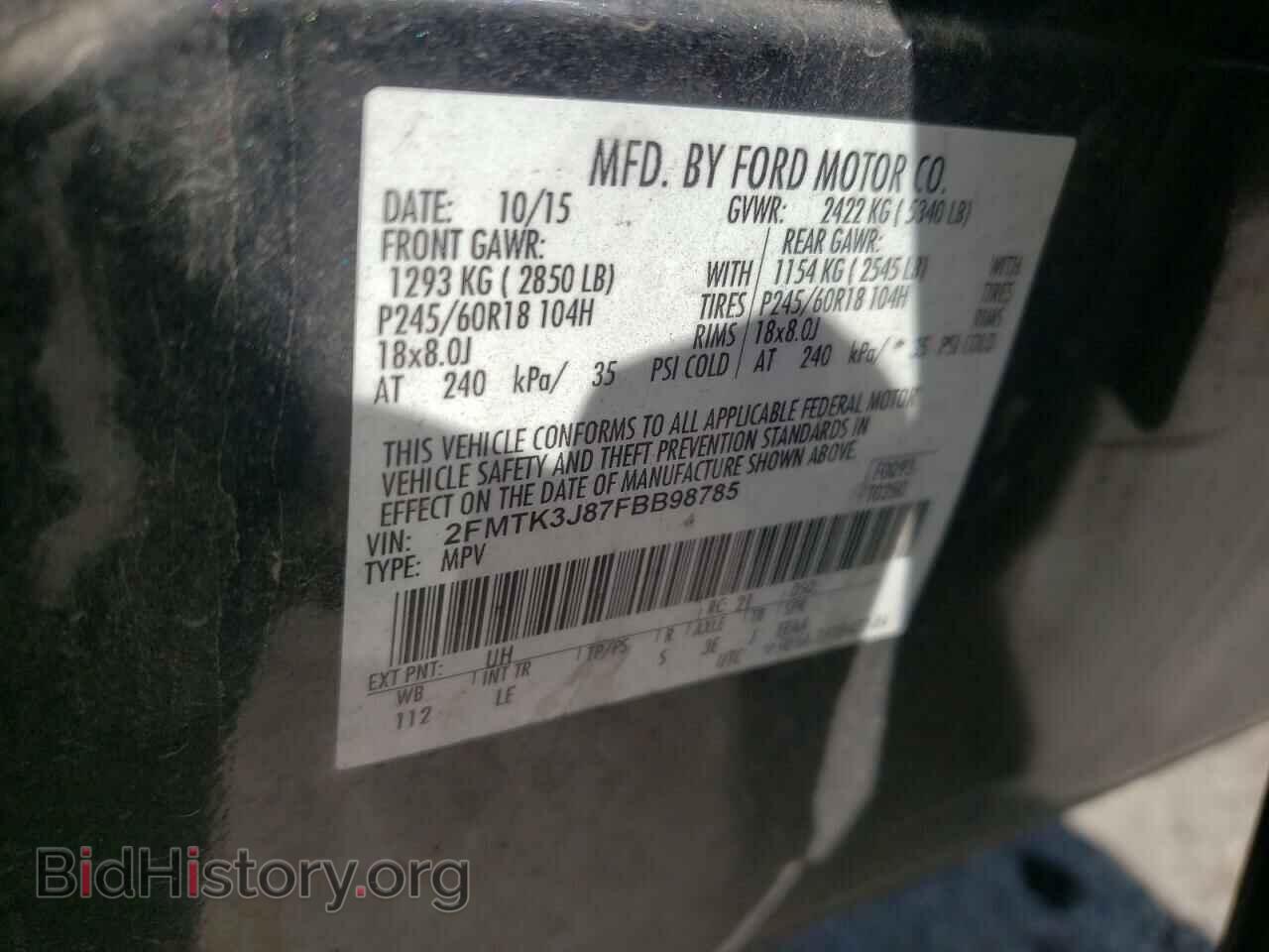 2015 FORD EDGE - VIN: 2FMTK3J87FBB98785 - Photo 10