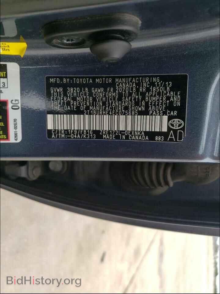 2014 TOYOTA COROLLA - VIN: 2T1BURHE4EC075685 - Фото 10