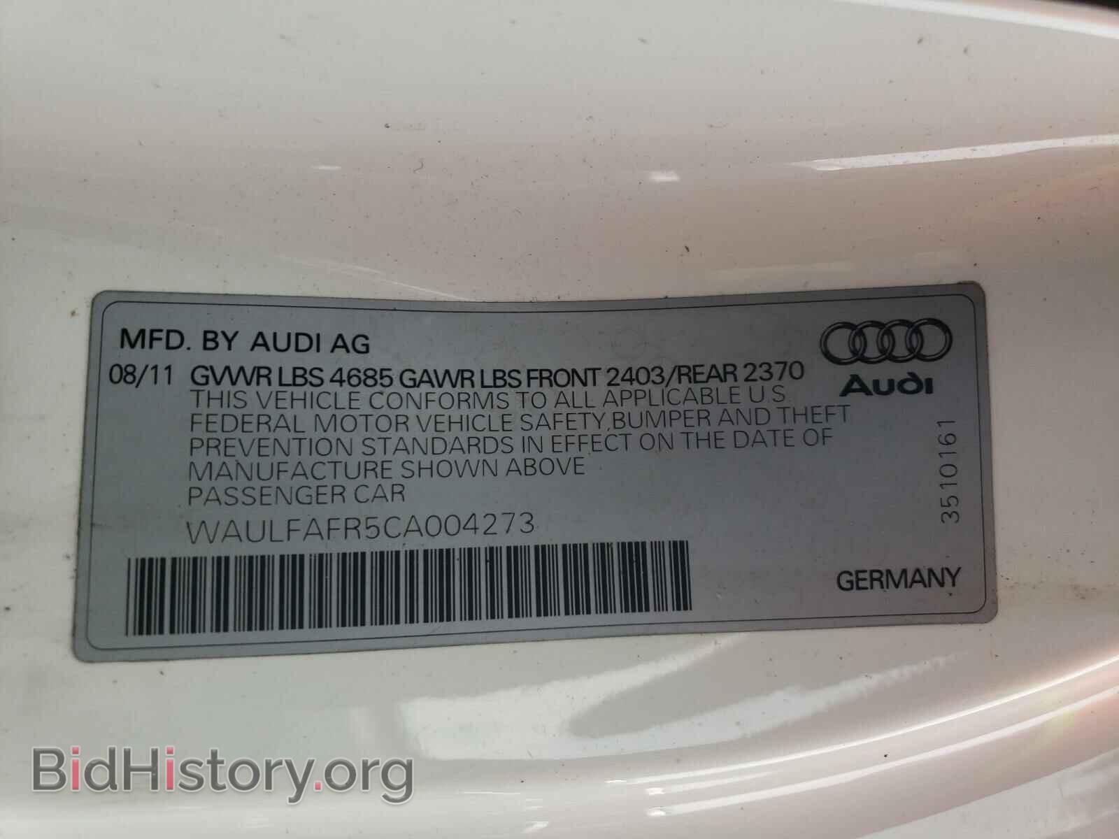 2012 AUDI A5 - VIN: WAULFAFR5CA004273 - Фото 10