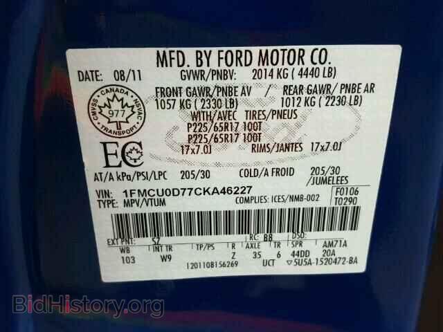 2012 FORD ESCAPE - VIN: 1FMCU0D77CKA46227 - Фото 10