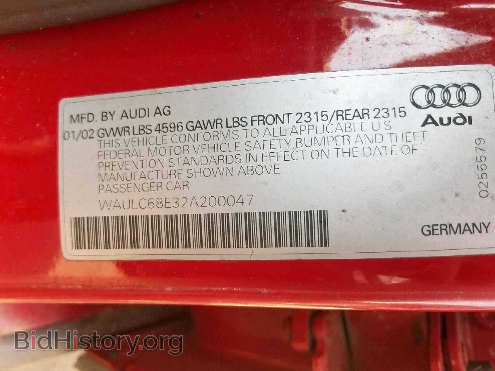 2002 AUDI A4 - VIN: WAULC68E32A200047 - Photo 10