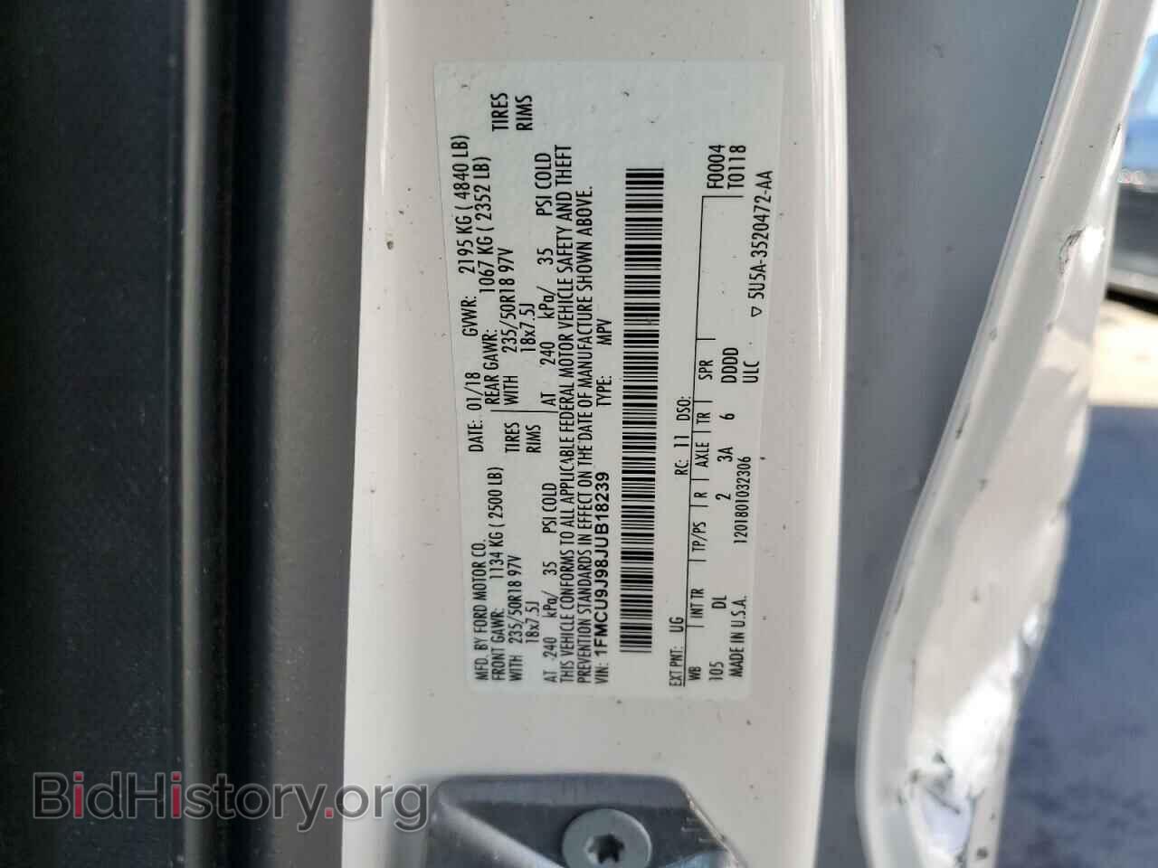 2018 FORD ESCAPE - VIN: 1FMCU9J98JUB18239 - Фото 13