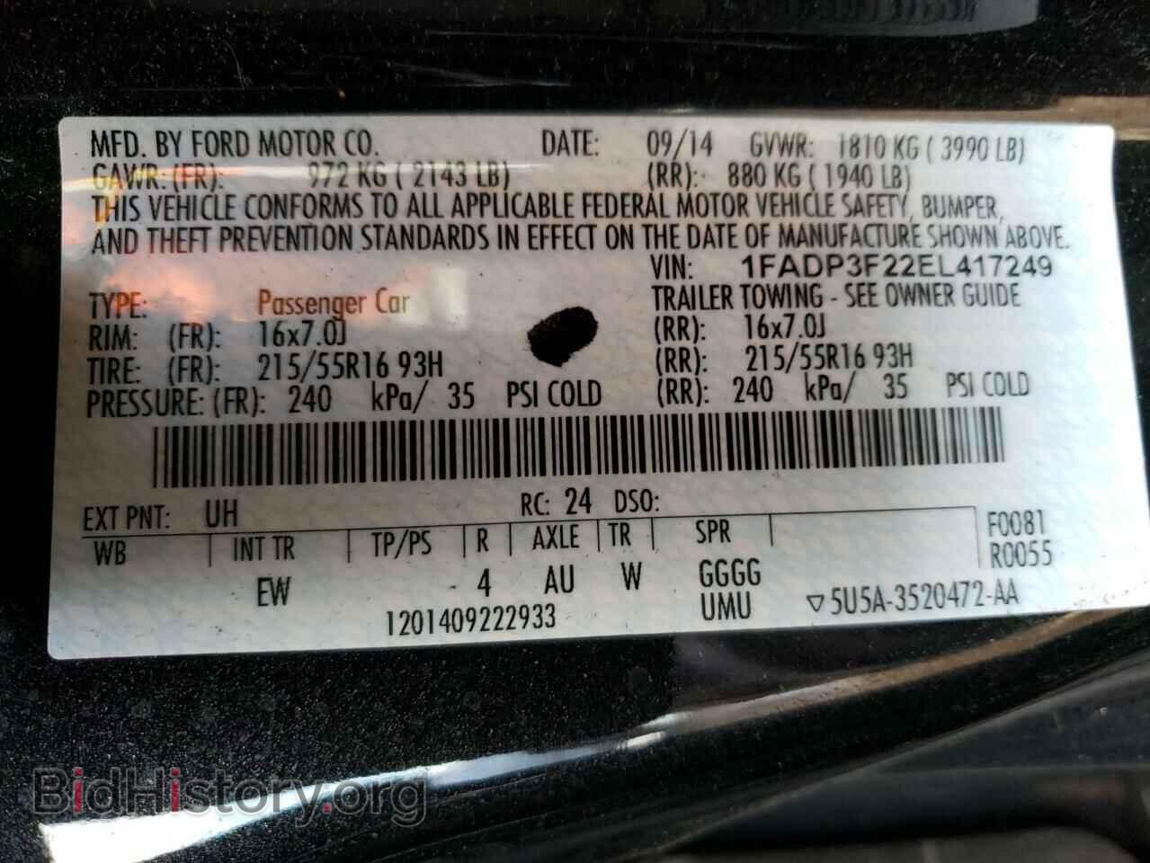 2014 FORD FOCUS - VIN: 1FADP3F22EL417249 - Фото 12