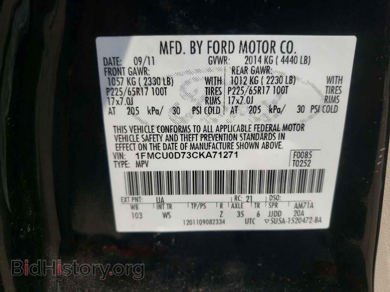2012 FORD ESCAPE - VIN: 1FMCU0D73CKA71271 - Фото 10