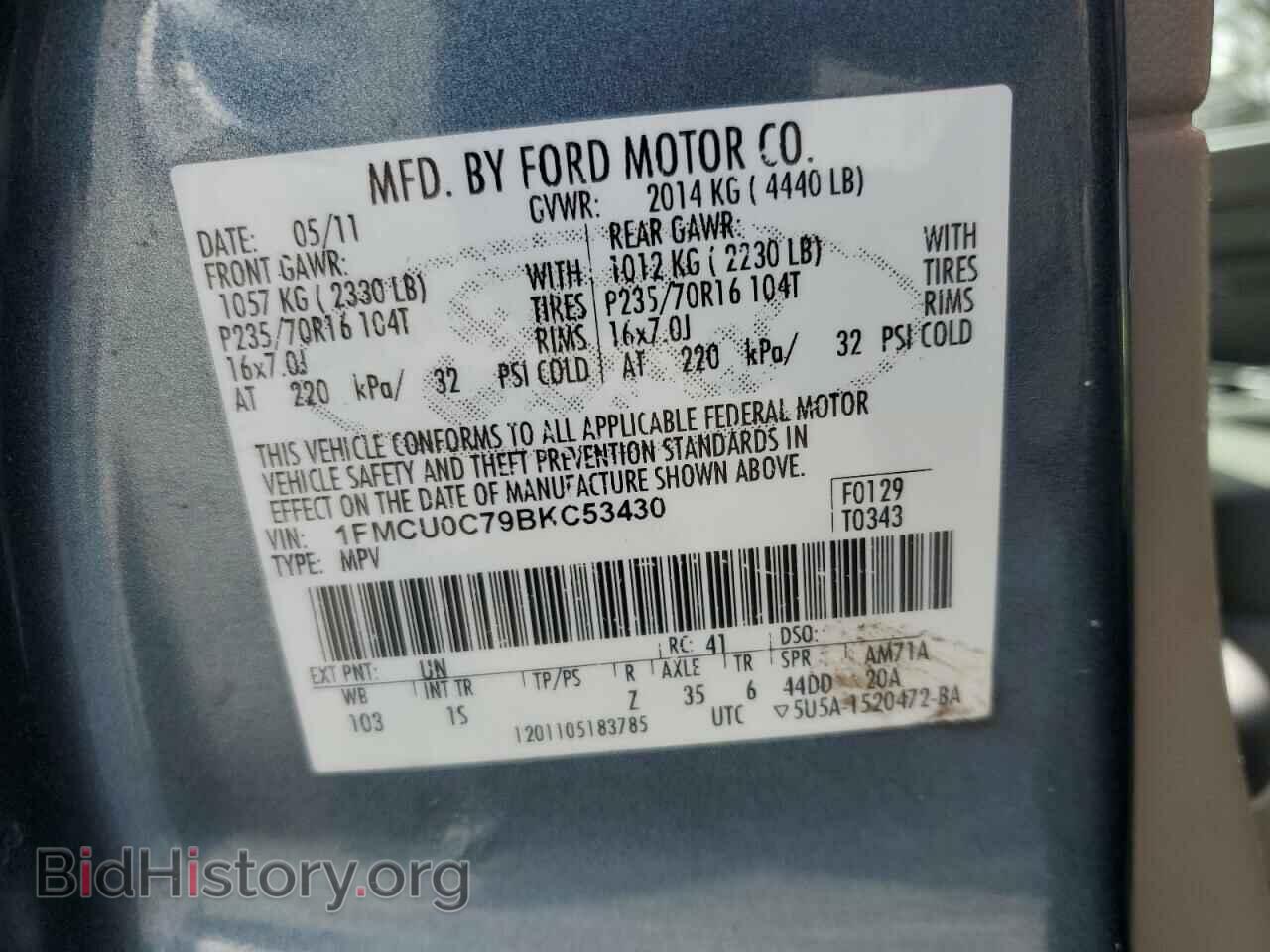 2011 FORD ESCAPE - VIN: 1FMCU0C79BKC53430 - Фото 14
