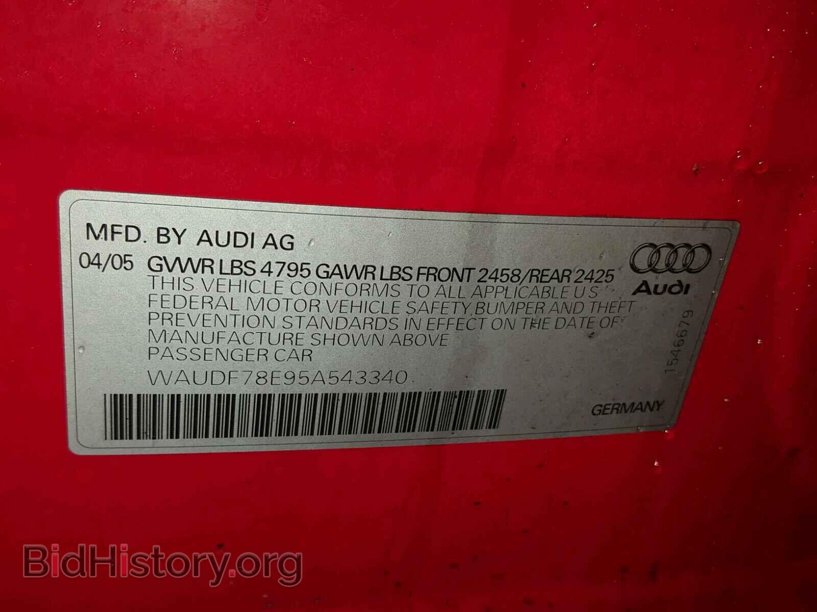 2005 AUDI A4 - VIN: WAUDF78E95A543340 - Фото 10