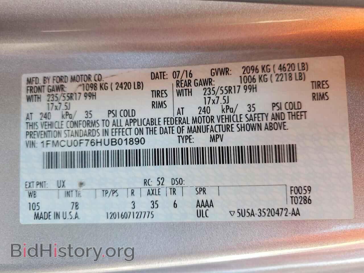 2017 FORD ESCAPE - VIN: 1FMCU0F76HUB01890 - Фото 13