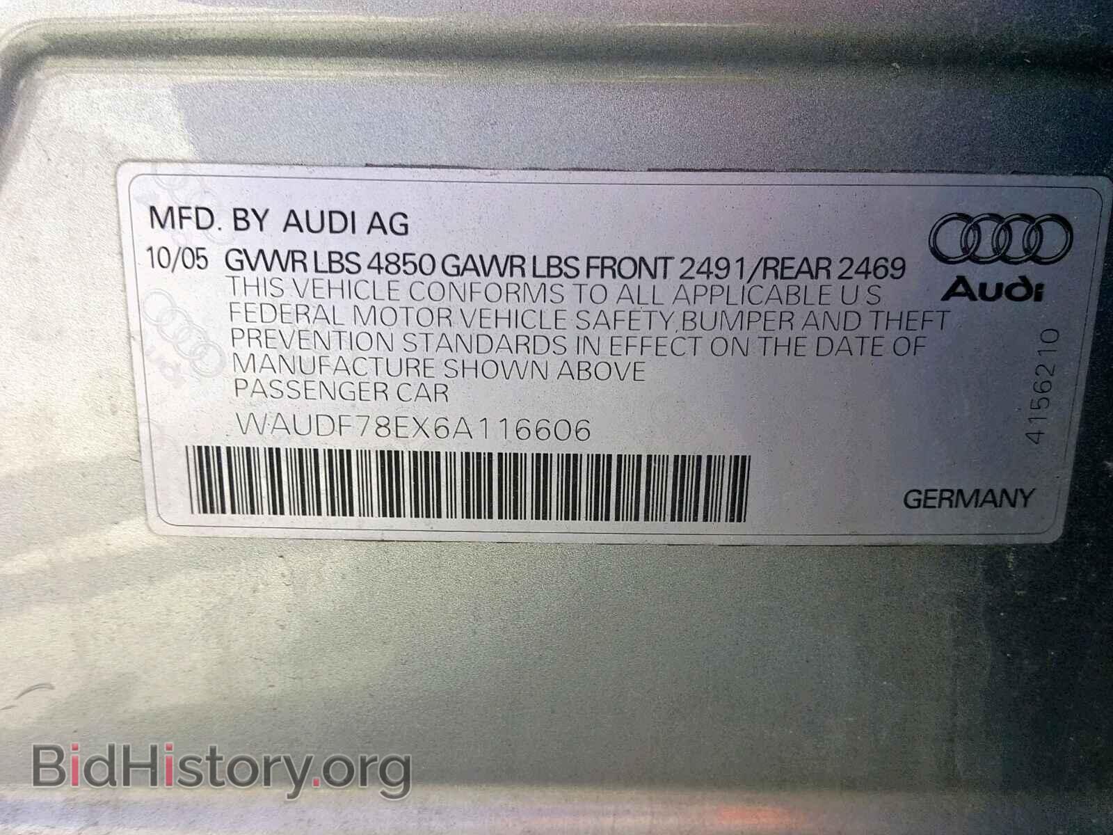 2006 AUDI A4 - VIN: WAUDF78EX6A116606 - Фото 10