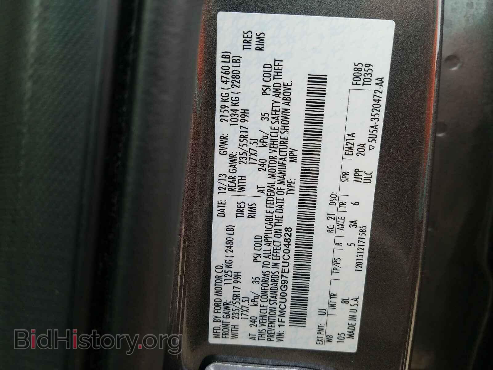 2014 FORD ESCAPE - VIN: 1FMCU0G97EUC04828 - Фото 10