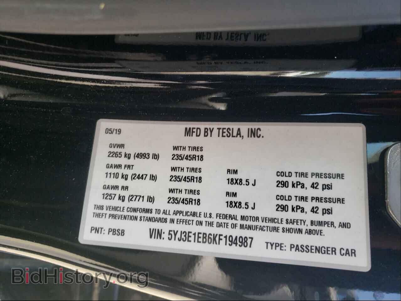 2019 TESLA MODEL 3 - VIN: 5YJ3E1EB6KF194987 - Photo 10