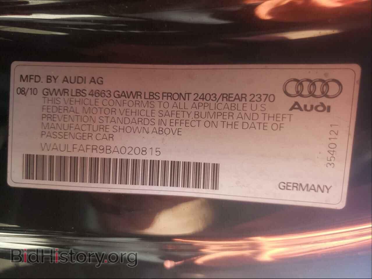 2011 AUDI A5 - VIN: WAULFAFR9BA020815 - Фото 10