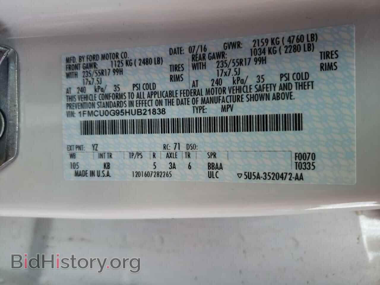 2017 FORD ESCAPE - VIN: 1FMCU0G95HUB21838 - Фото 10
