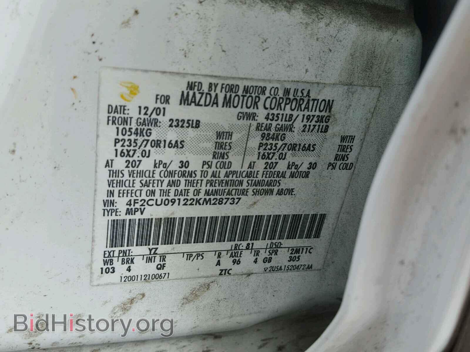 2002 MAZDA TRIBUTE - VIN: 4F2CU09122KM28737 - Photo 10