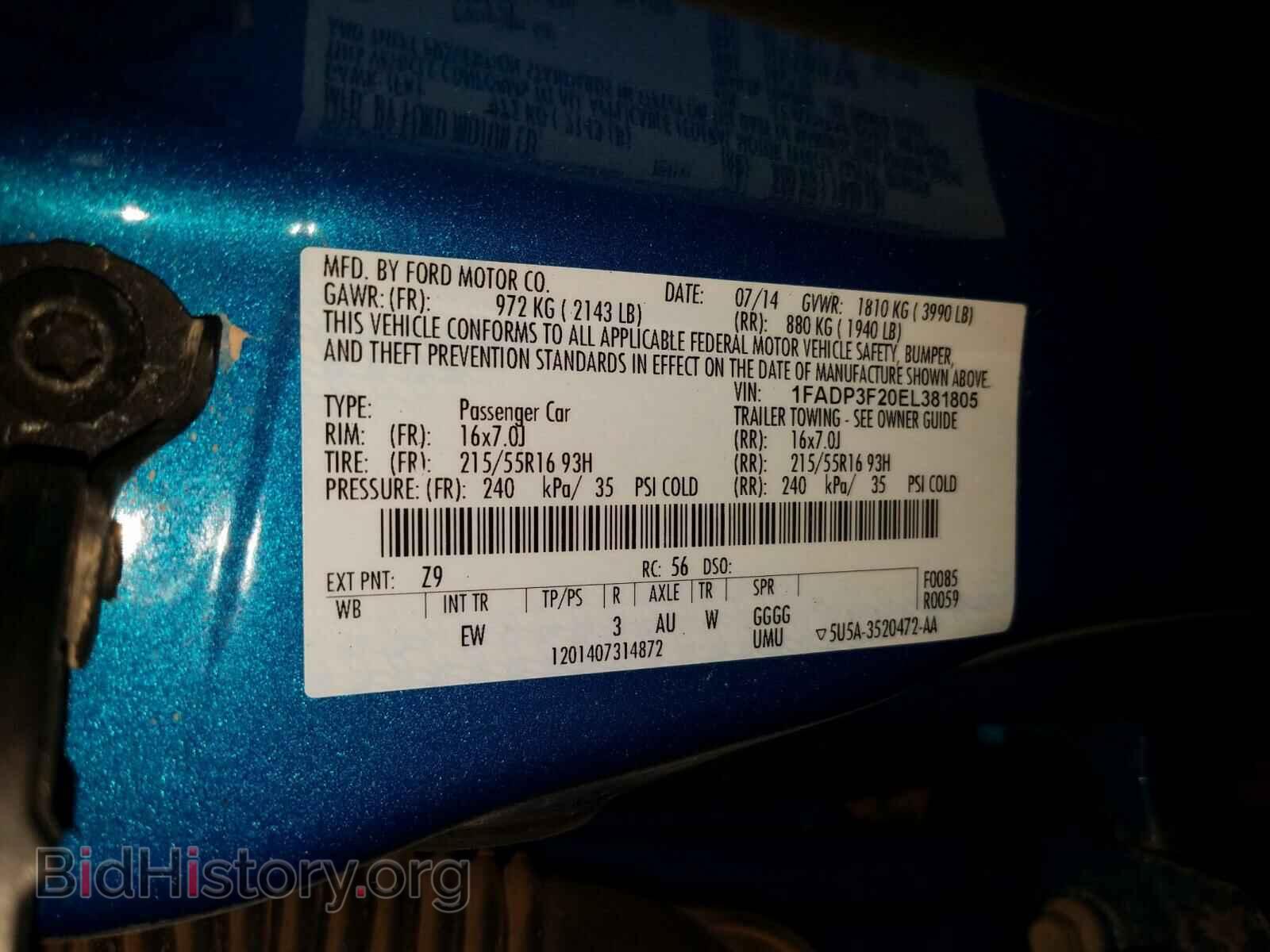 2014 FORD FOCUS - VIN: 1FADP3F20EL381805 - Фото 10