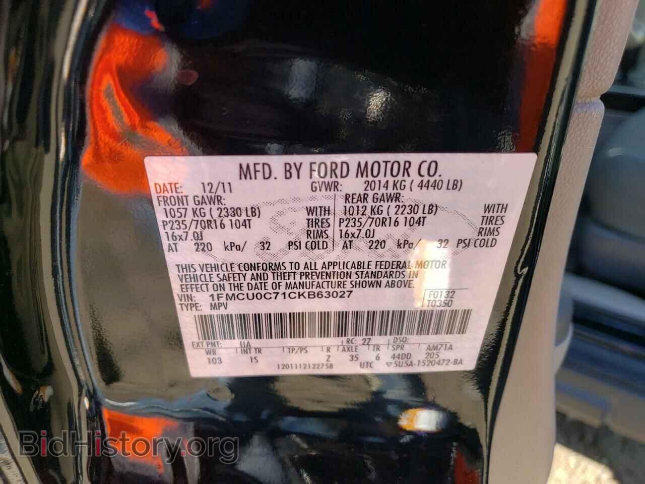 2012 FORD ESCAPE - VIN: 1FMCU0C71CKB63027 - Фото 13